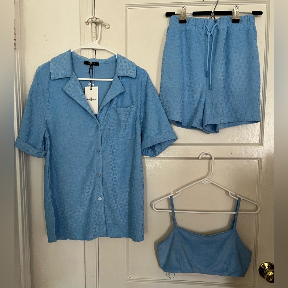 7 For All Mankind Baby Blue Terry Cloth 3-Piece Short Set